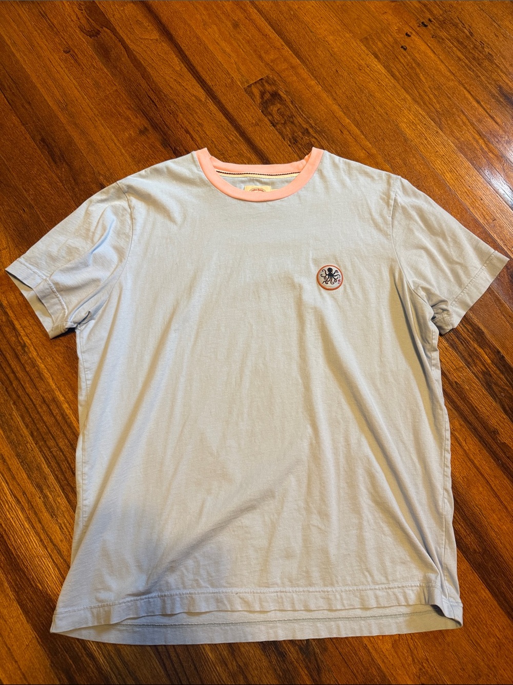 Brooks Brothers Light Blue Short-Sleeve Crewneck T-Shirt with Pink Trim